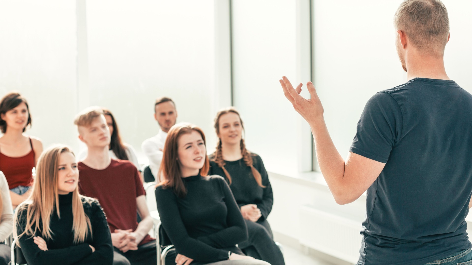 business seminar for young people in a bright conference room